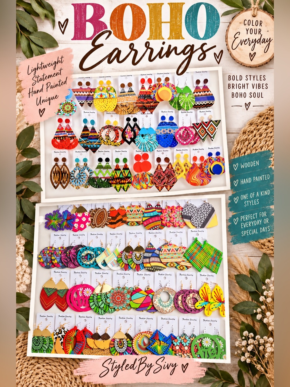 Color Your Everyday Boho Hand-Painted Wooden Earrings